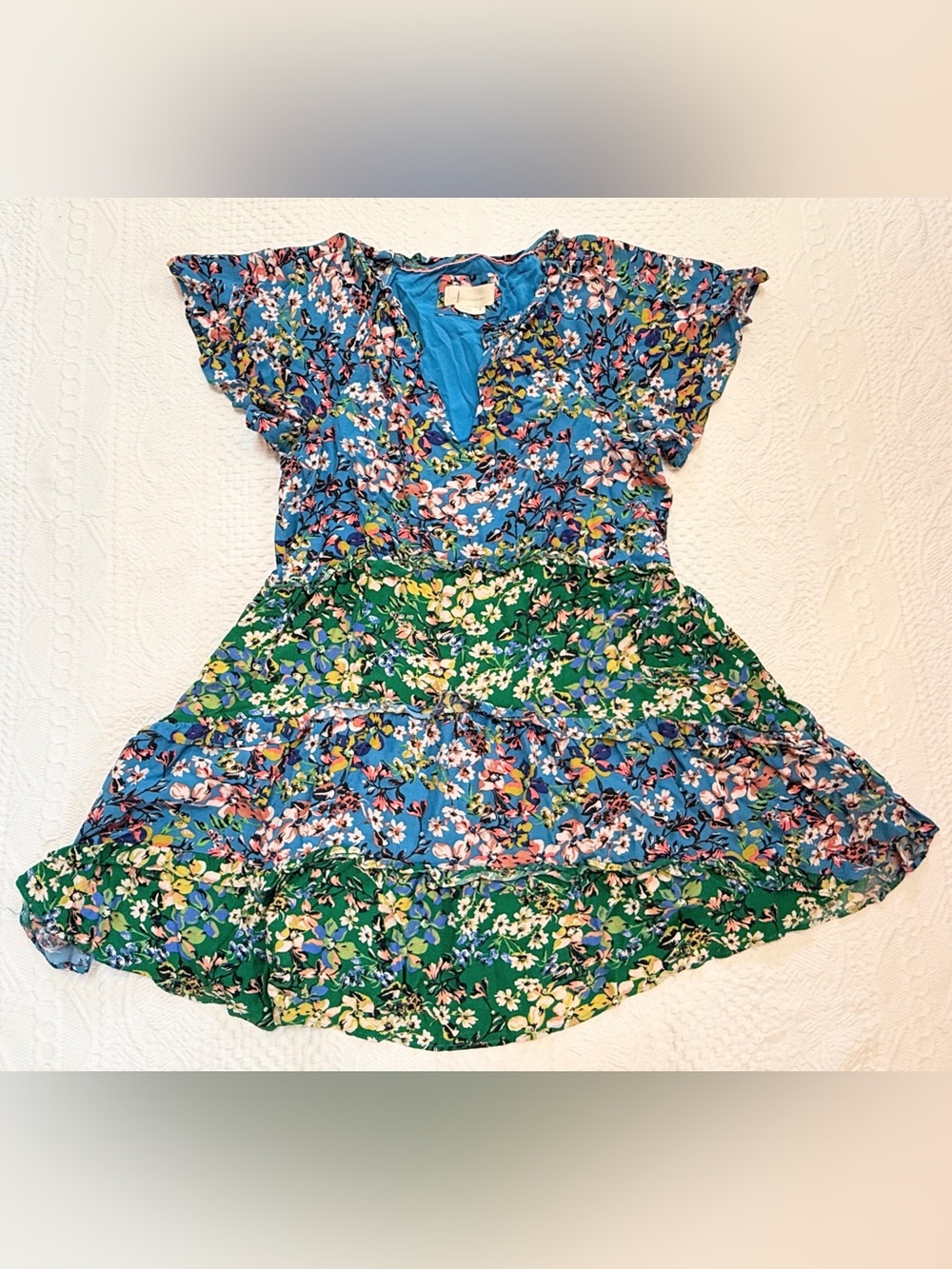 Anthropologie Robin Tiered Mini Dress Floral Women’s Size Medium M Boho
